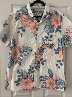 American Eagle Men XXL Short Sleeve Tropical Floral Hawaiian Button Down Shirt